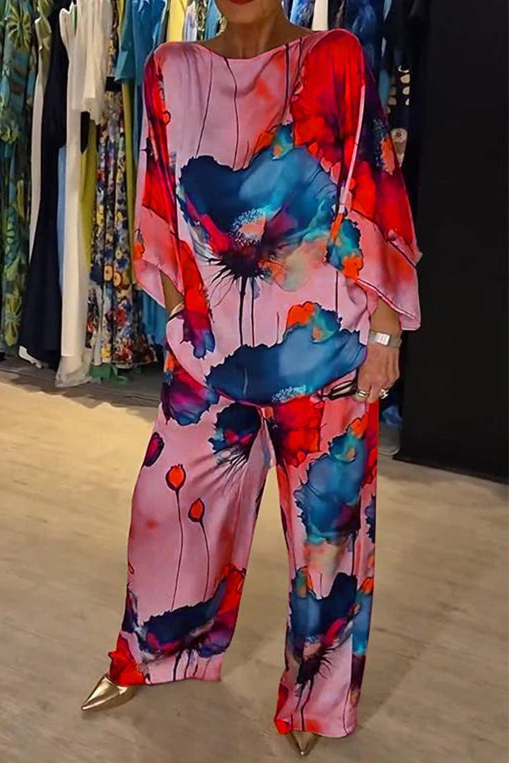 Blommig blus och byxor set för kvinnor