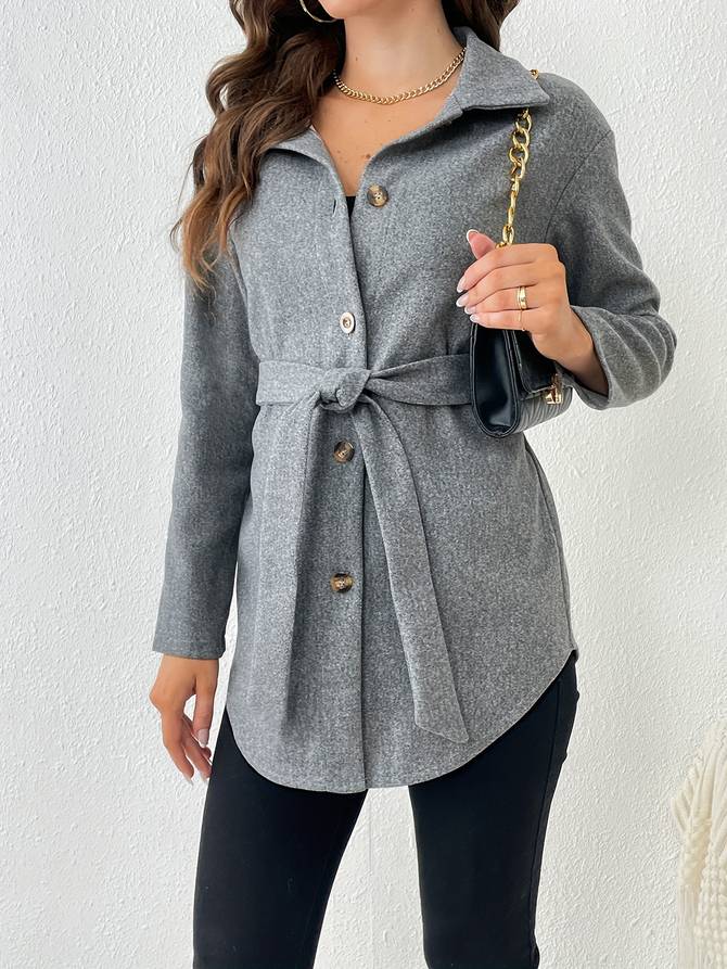 Elegant knäppt kappa med knytbälte för kvinnor