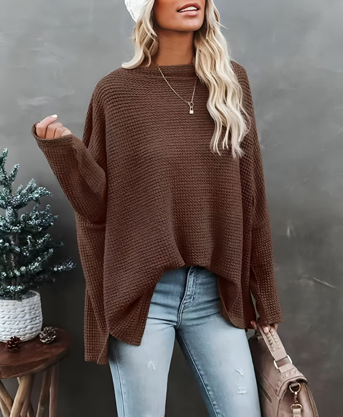 Löst off-shoulder stickad tröja för kvinnor