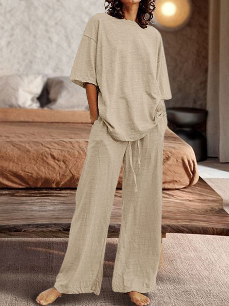 Casual oversized skjorta och raka byxor set för kvinnor
