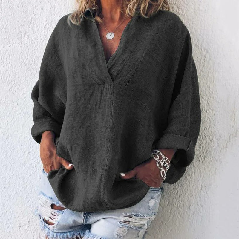 Vintage bomull och linne blus för kvinnor