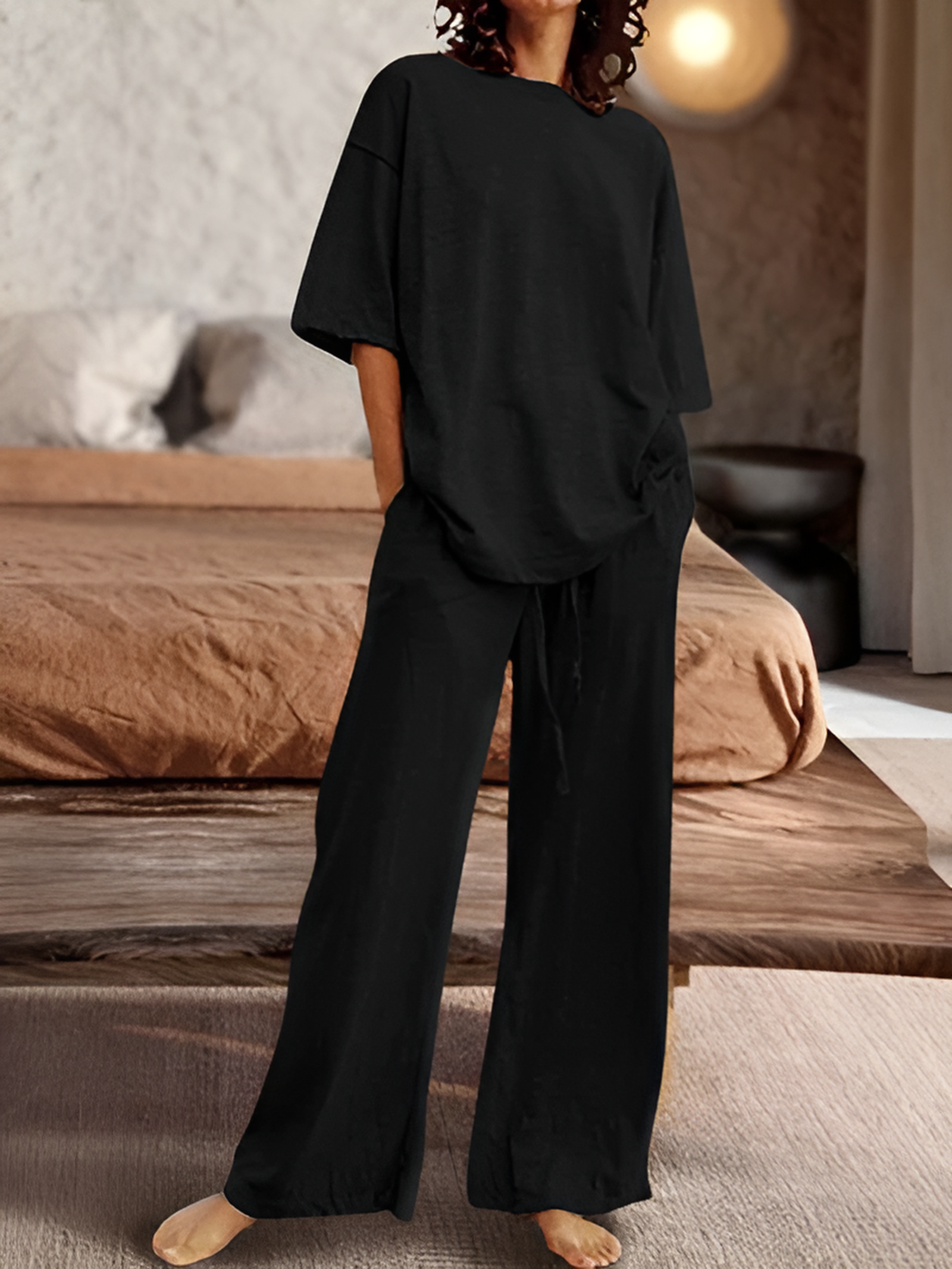 Casual oversized skjorta och raka byxor set för kvinnor