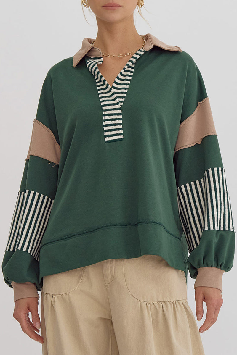 Avslappnad oversize tröja med randig stil för kvinnor