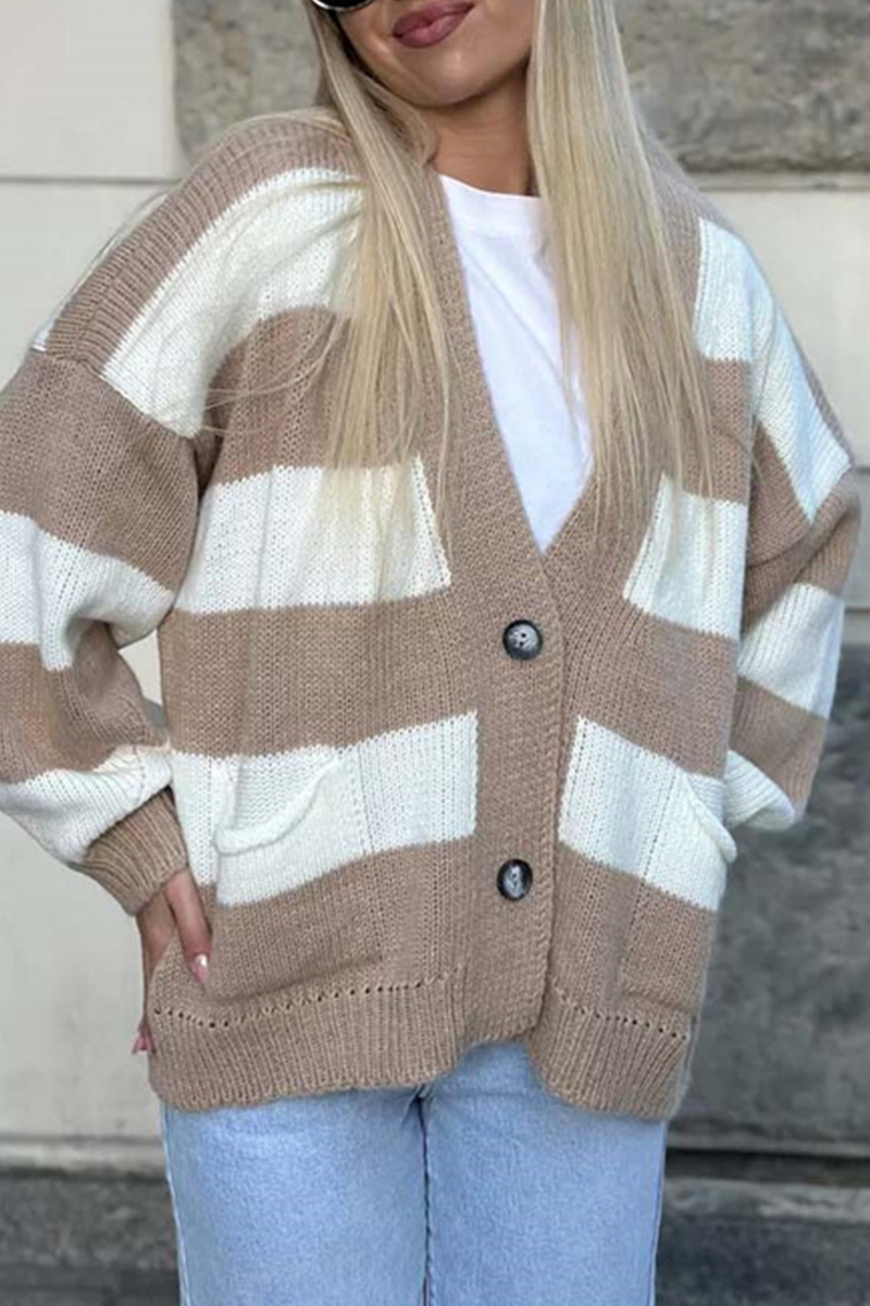 Oversize randig varm vinterkofta för kvinnor