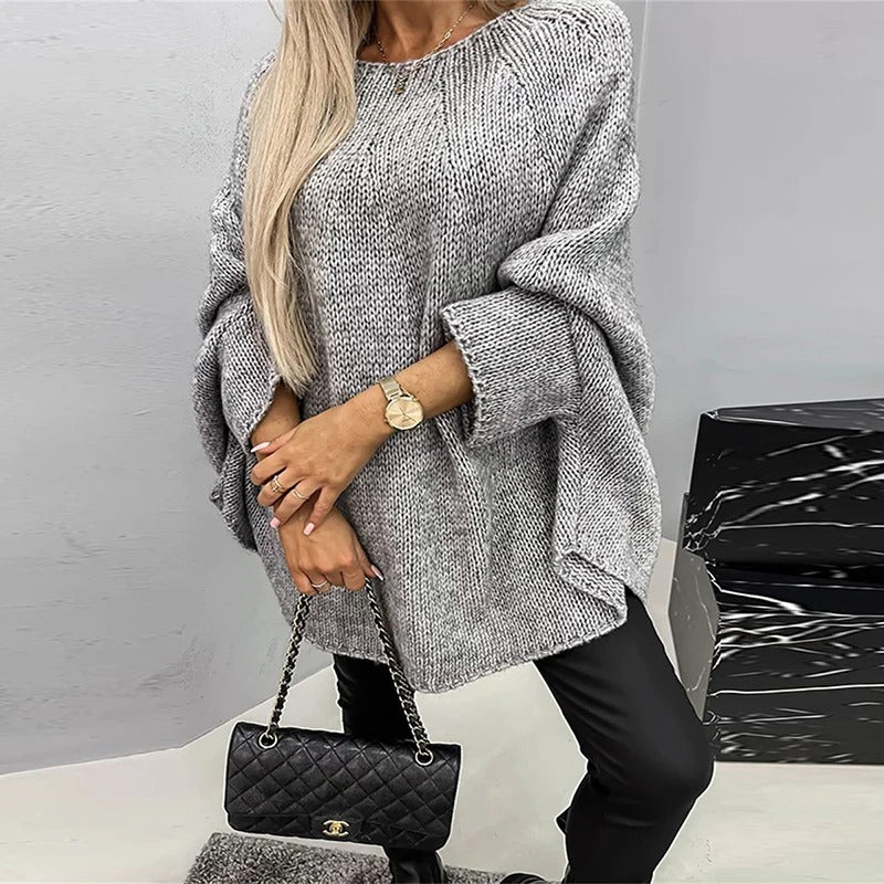 Lös rundhalsad elegant tröja för kvinnor