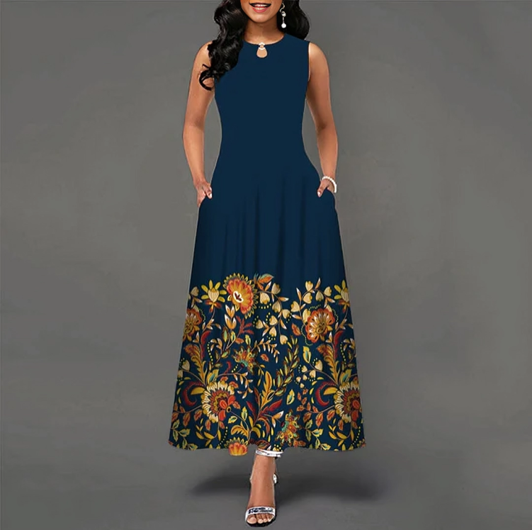 Avslappnad elegant vintage maxi-klänning