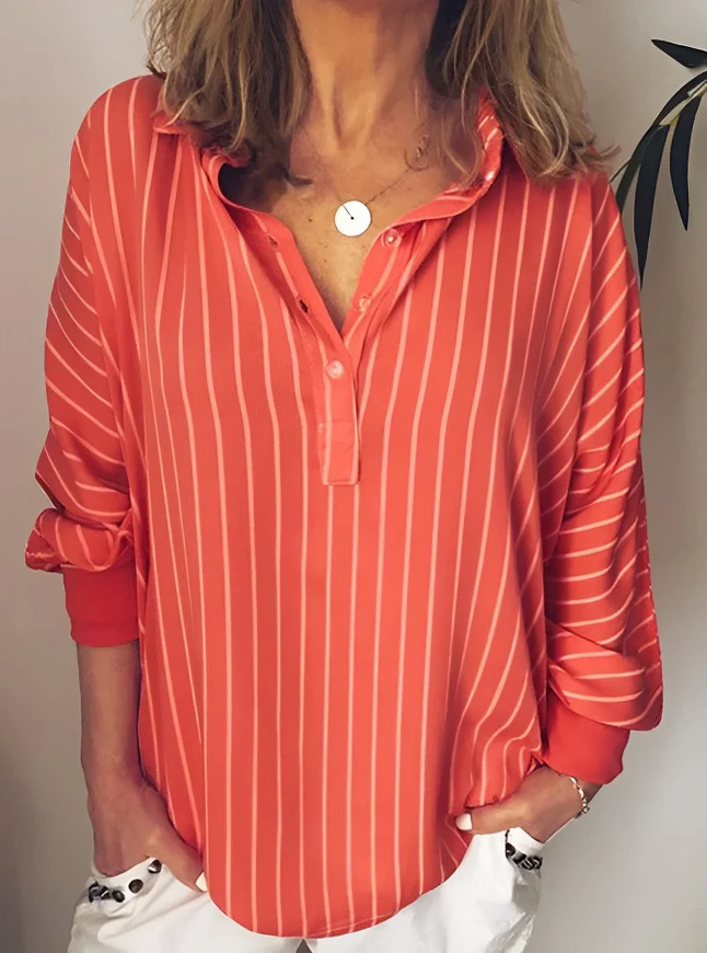 Avslappnad bekväm vintage randig blus för kvinnor