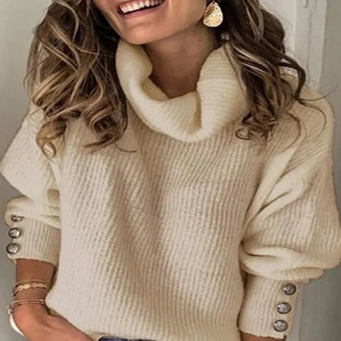 Stickad pullover med turtleneck för kvinnor