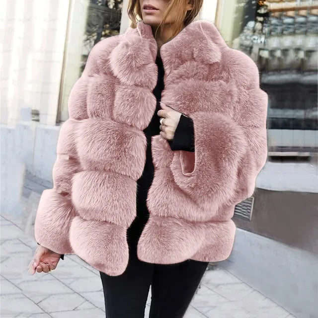 Elegant mjuk fluffig vinterjacka för kvinnor
