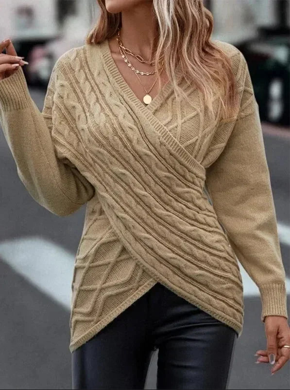 Fashionabla korsade oregelbundna smala tröja för kvinnor