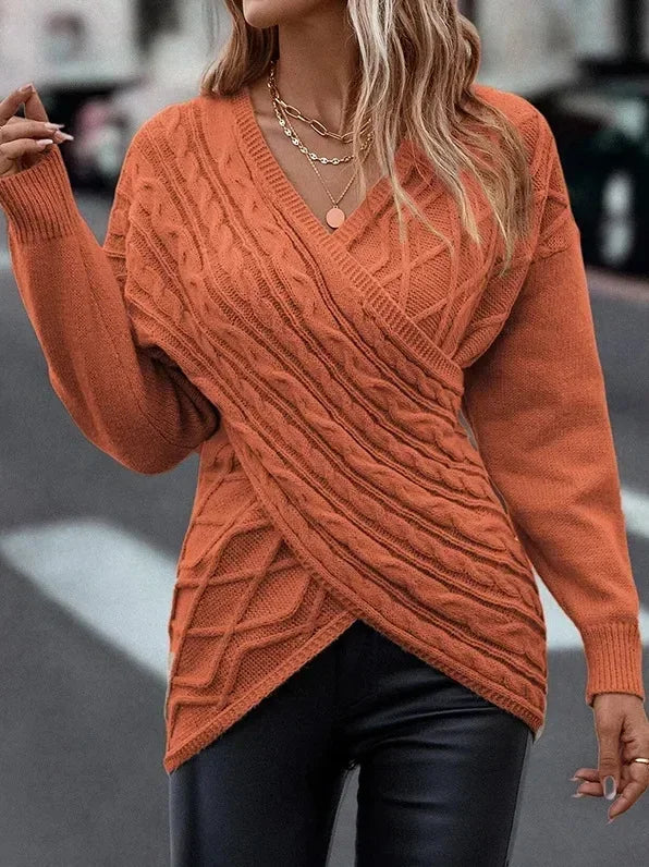 Fashionabla korsade oregelbundna smala tröja för kvinnor