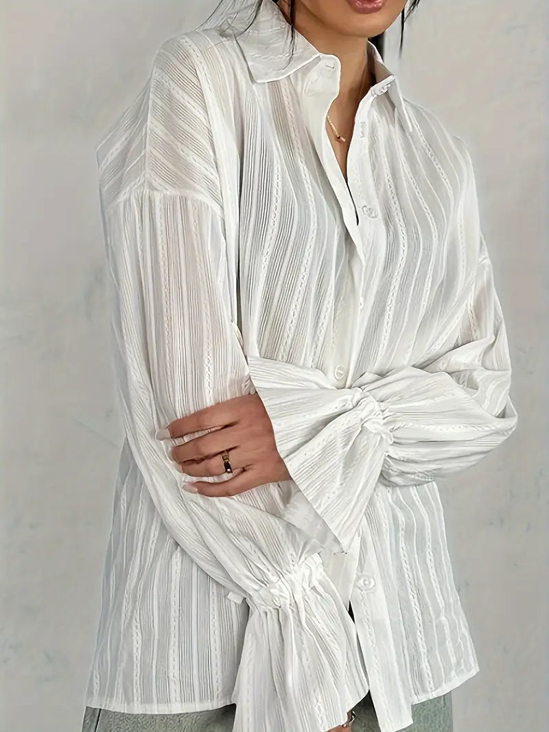 Lös elegant långärmad poloblus för kvinnor