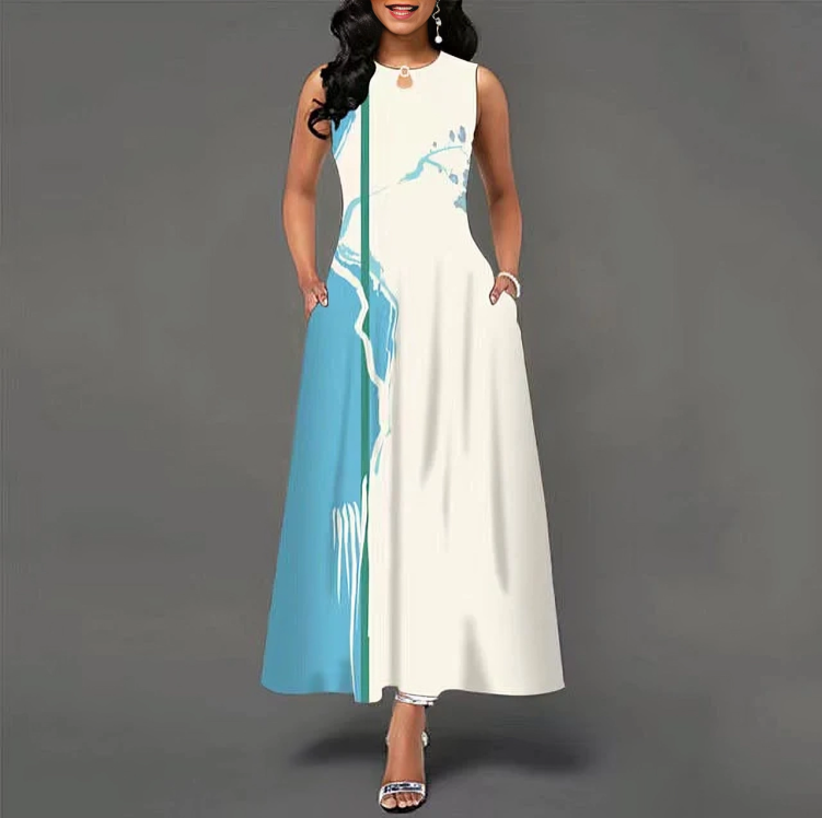 Avslappnad elegant vintage maxi-klänning