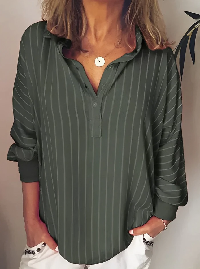 Avslappnad bekväm vintage randig blus för kvinnor