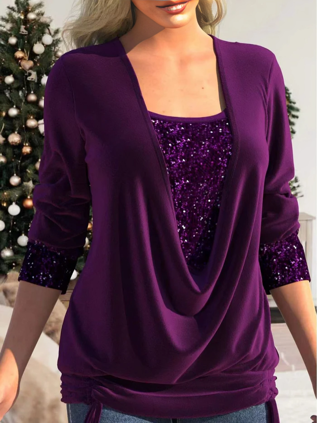 Elegant paljettblus med volang för kvinnor