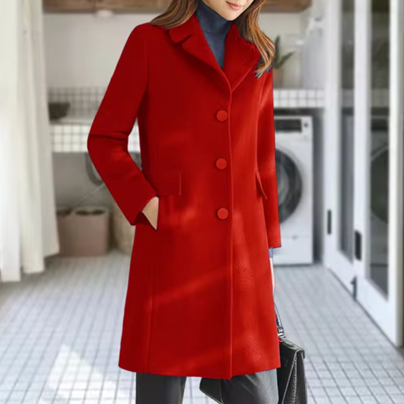 Elegant vintertrenchcoat i ull för kvinnor