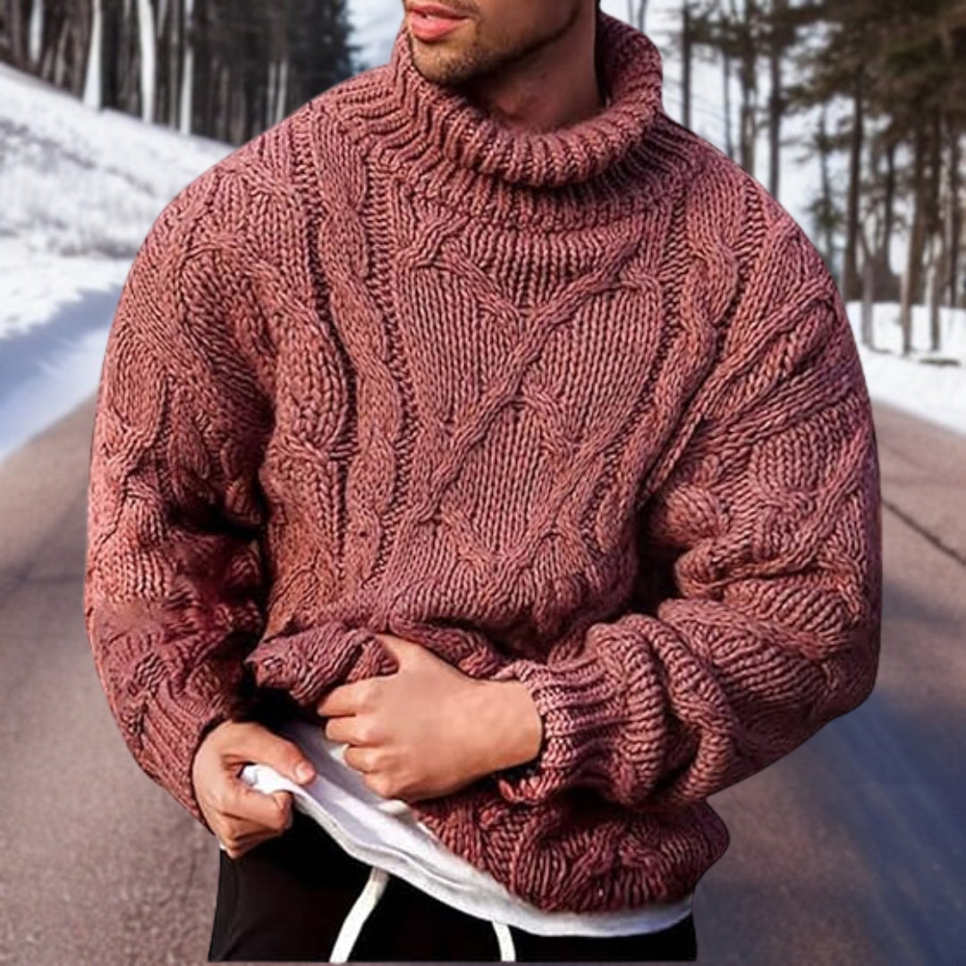 Bomullsvärmande smal passform turtleneck-tröja för män