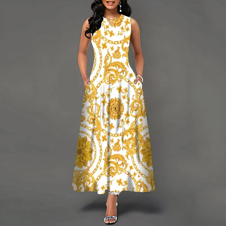 Avslappnad elegant vintage maxi-klänning