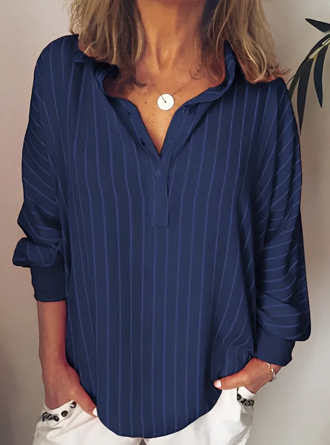 Avslappnad bekväm vintage randig blus för kvinnor