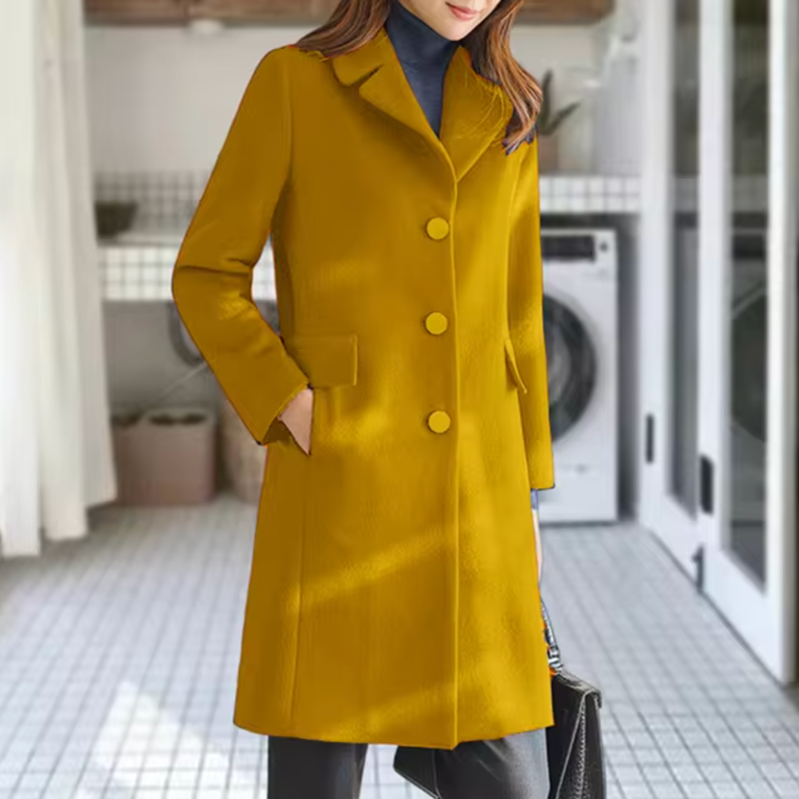 Elegant vintertrenchcoat i ull för kvinnor