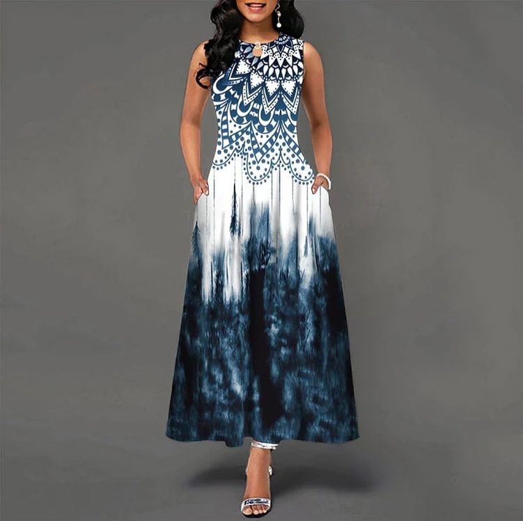 Avslappnad elegant vintage maxi-klänning