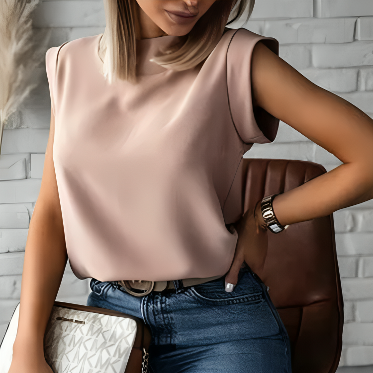 Elegant rundhalsad blus för kvinnor