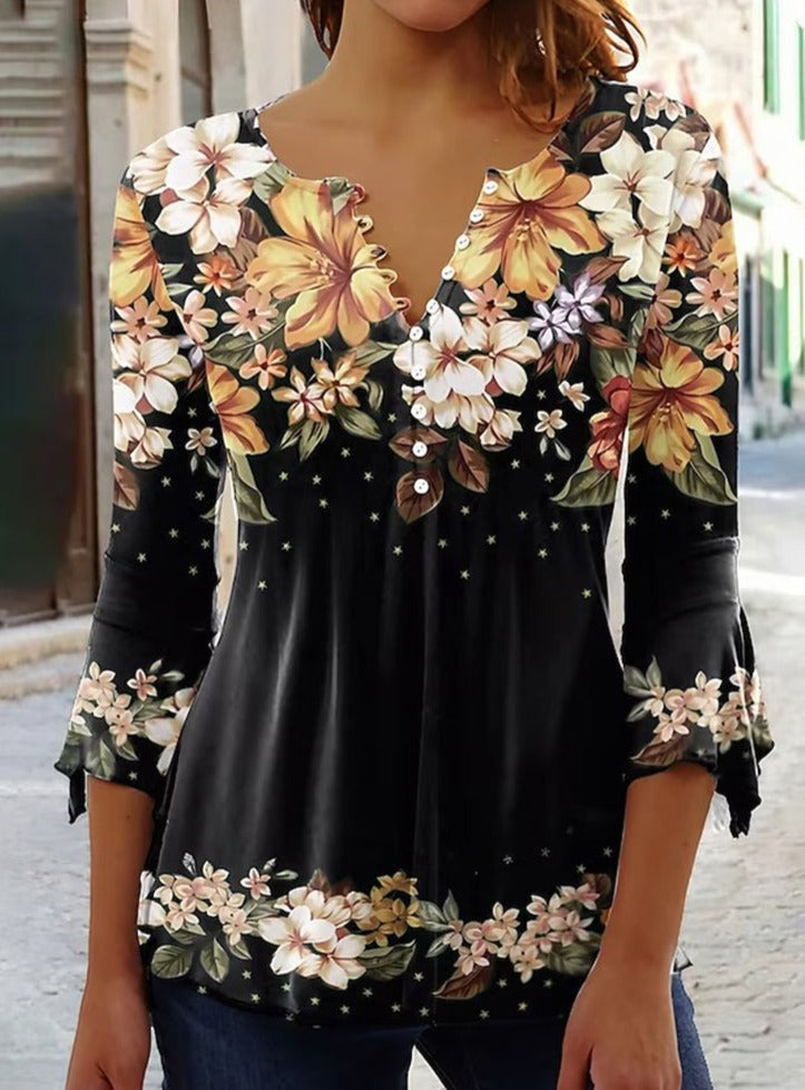 Elegant stilfull blommig blus för kvinnor