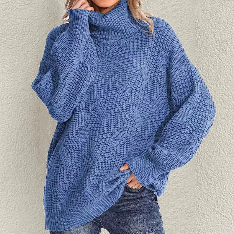 Snygg oversize stickad varm vintertröja för kvinnor