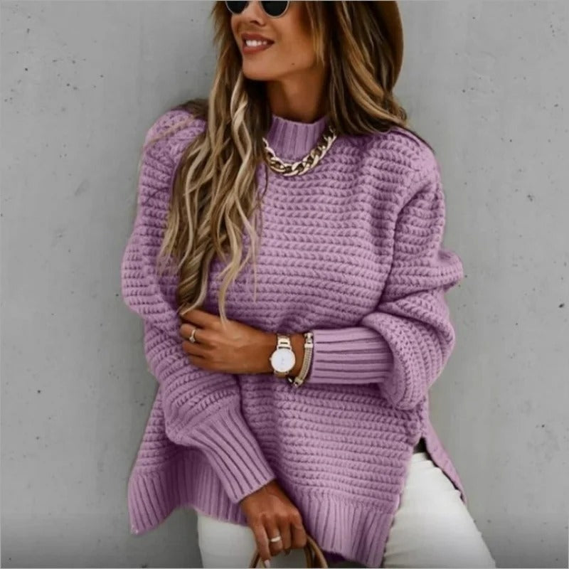 Lös Halv Turtleneck Stickad Pullover