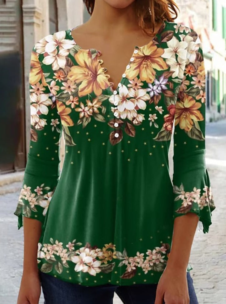 Elegant stilfull blommig blus för kvinnor