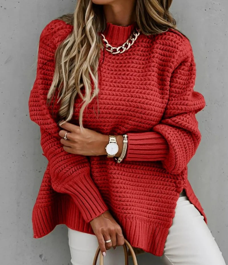 Lös Halv Turtleneck Stickad Pullover