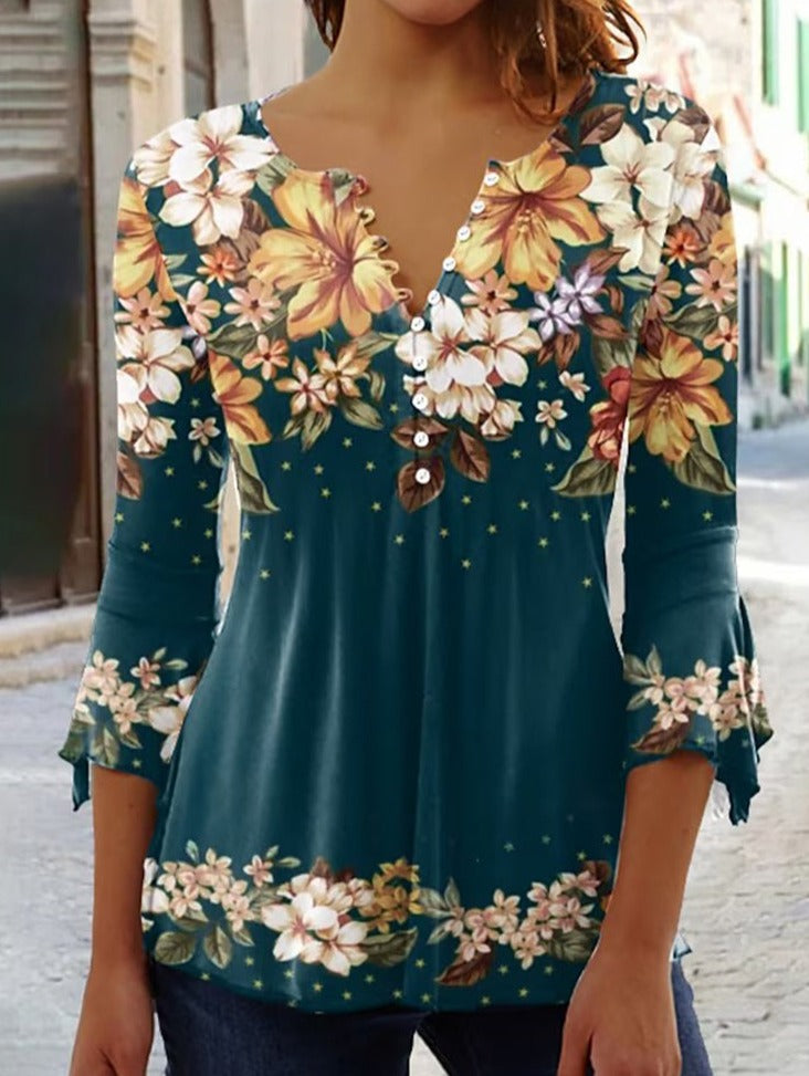 Elegant stilfull blommig blus för kvinnor
