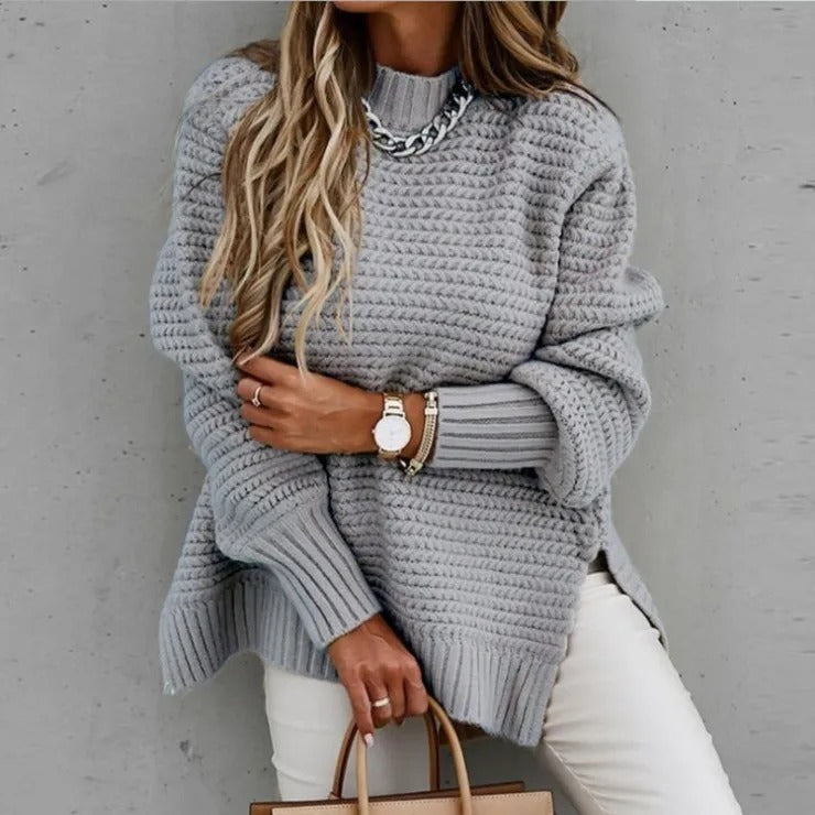 Lös Halv Turtleneck Stickad Pullover