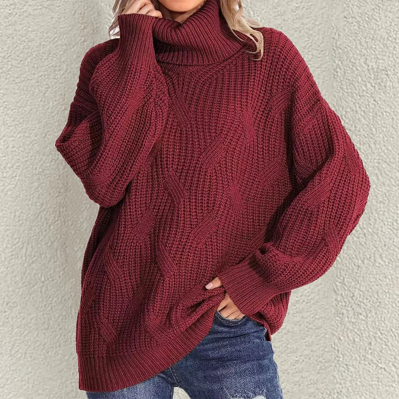 Snygg oversize stickad varm vintertröja för kvinnor