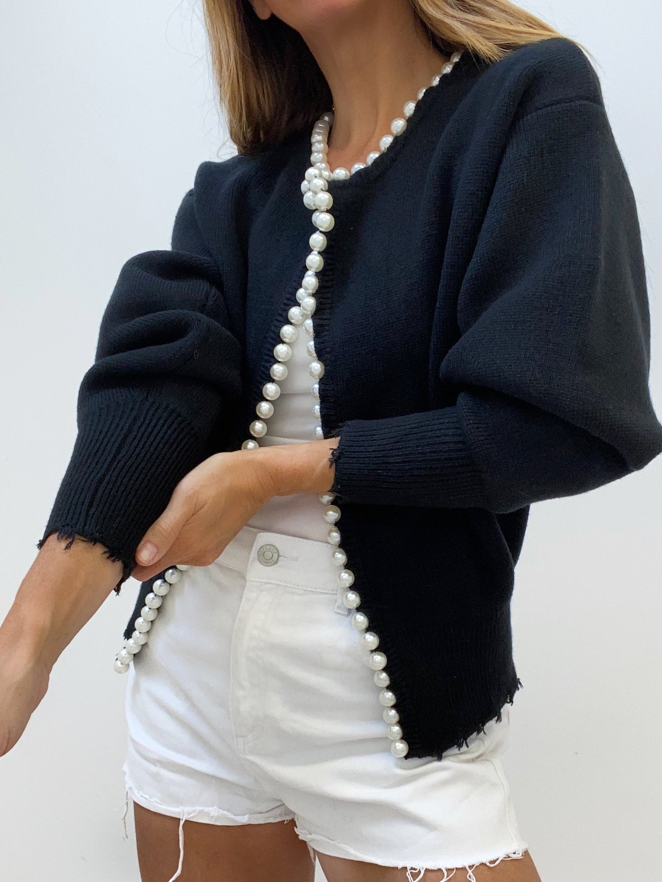Elegant cardigan tröja med pärlor för kvinnor