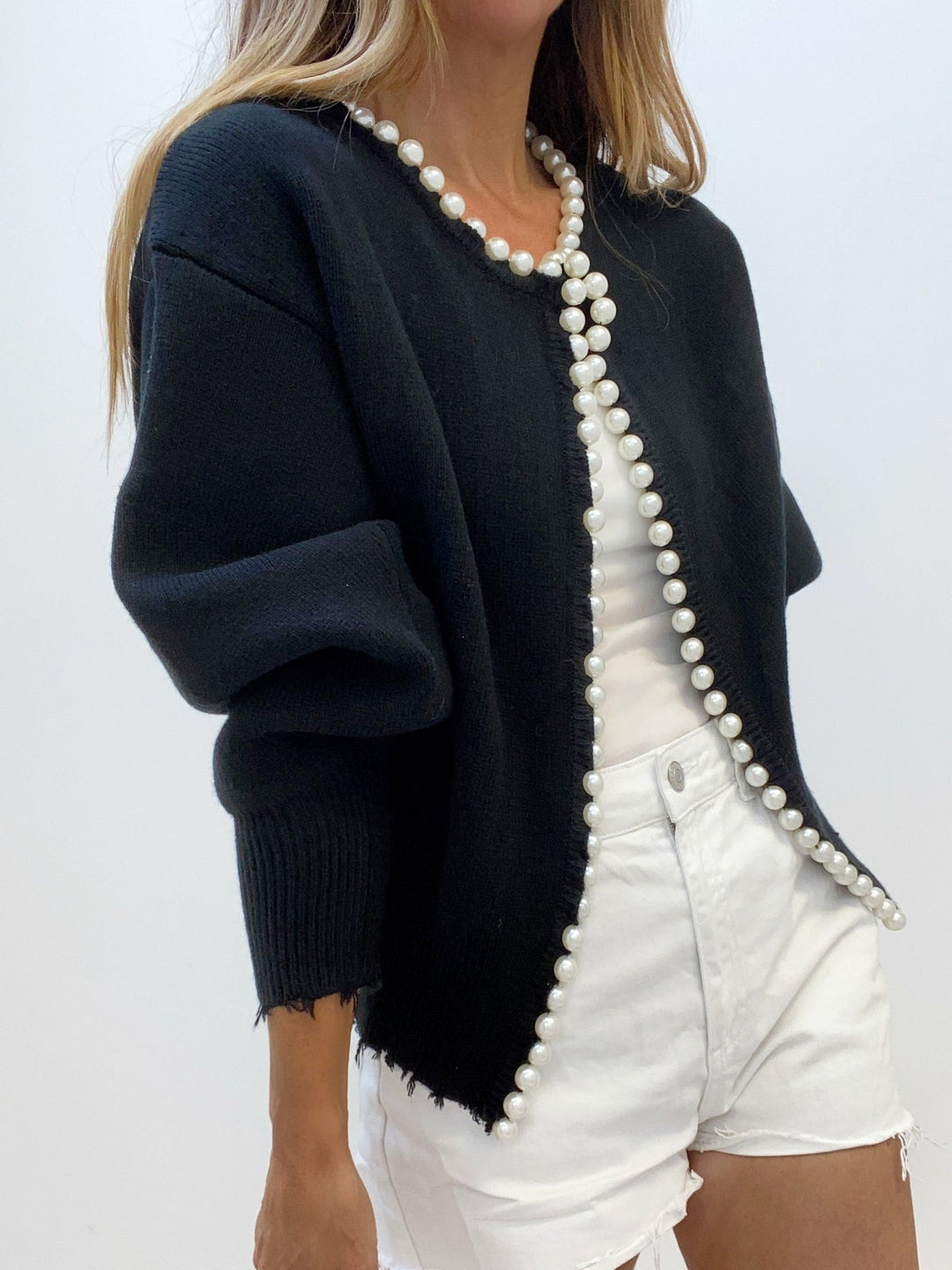 Elegant cardigan tröja med pärlor för kvinnor