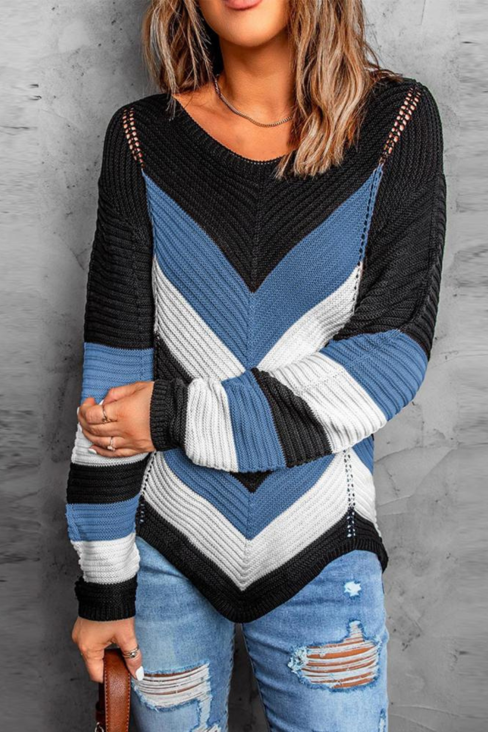 Fashionabel randig stickad vintertröja för kvinnor