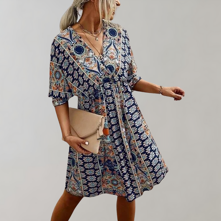 Elegant bohemiskt tryck klänning