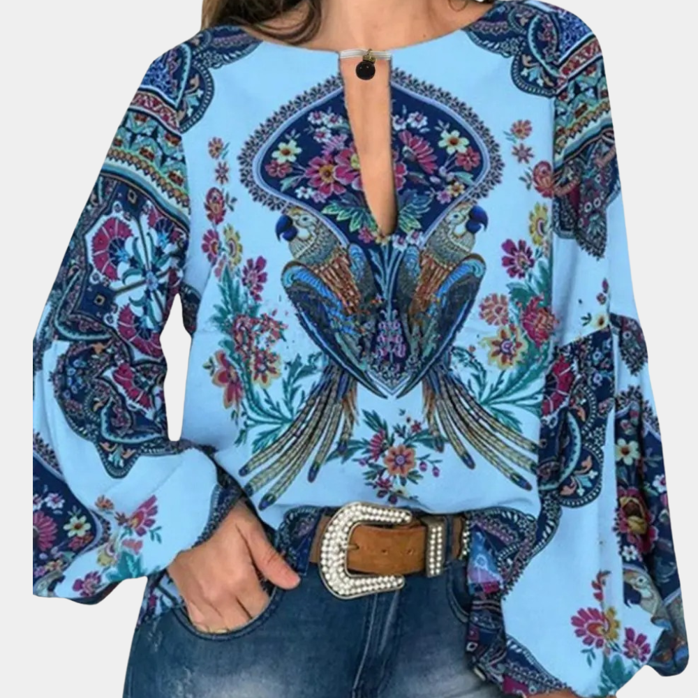 Elegant blommig blus med lyktärmar för kvinnor