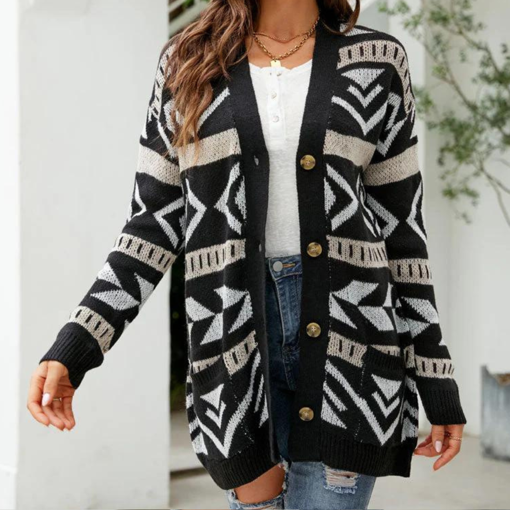 Stickad etnisk stil vinter cardigan kappa för kvinnor
