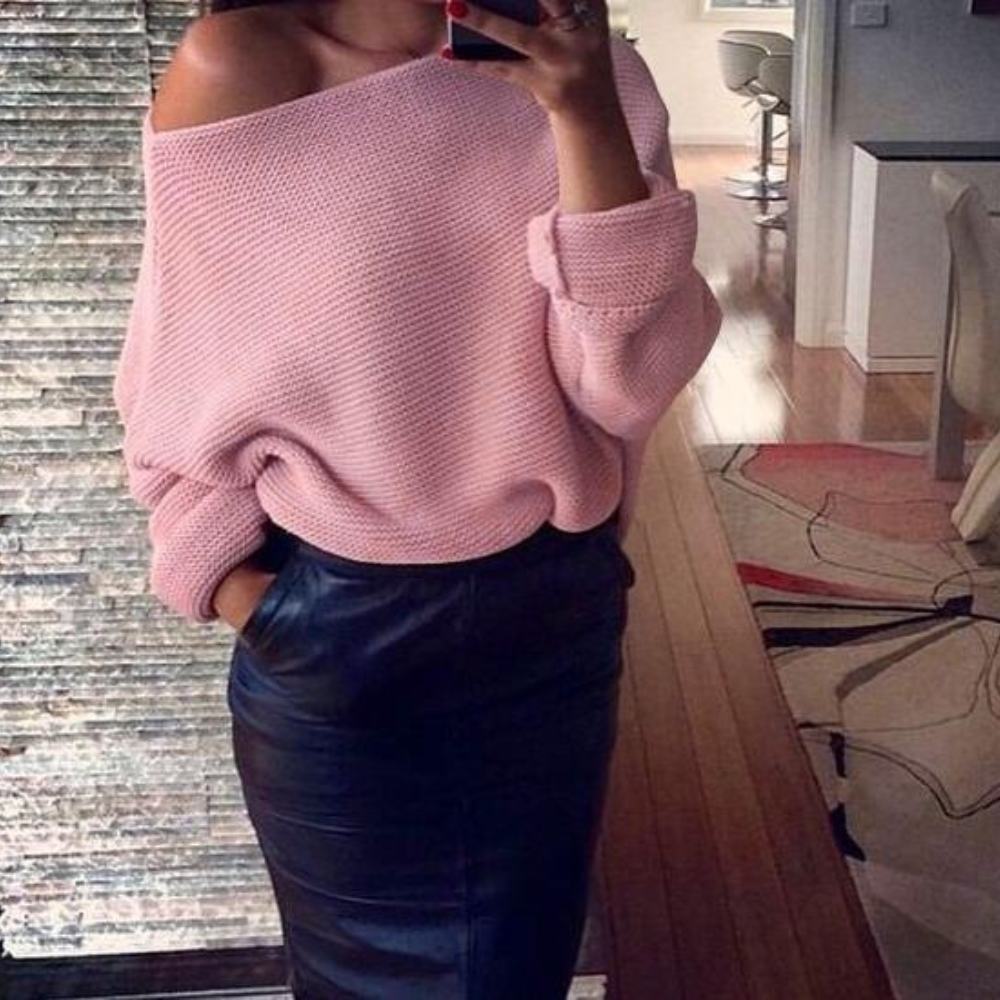 Chic stickad off-shoulder varm tröja för kvinnor