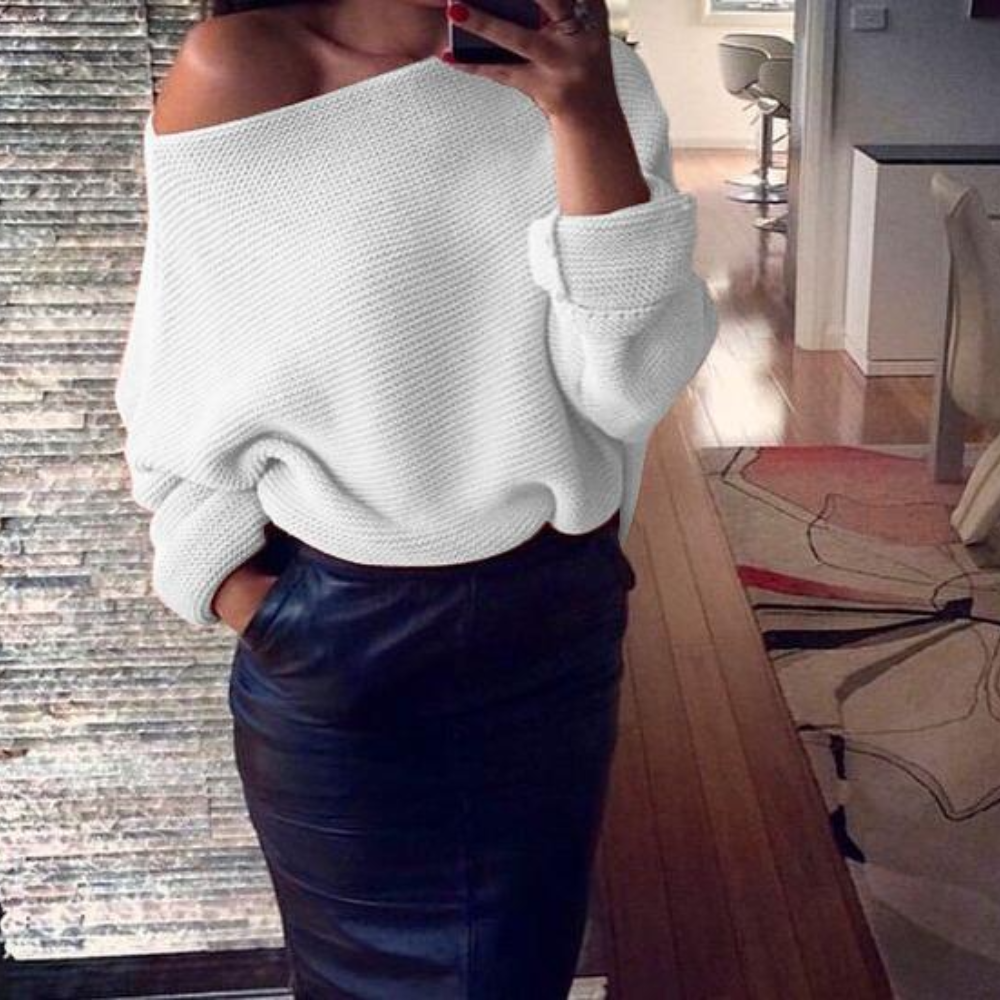 Chic stickad off-shoulder varm tröja för kvinnor