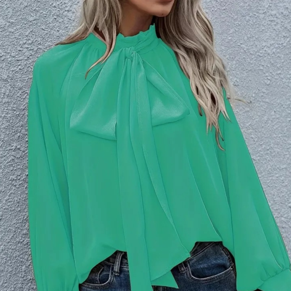Elegant lös långärmad blus med knytband för kvinnor