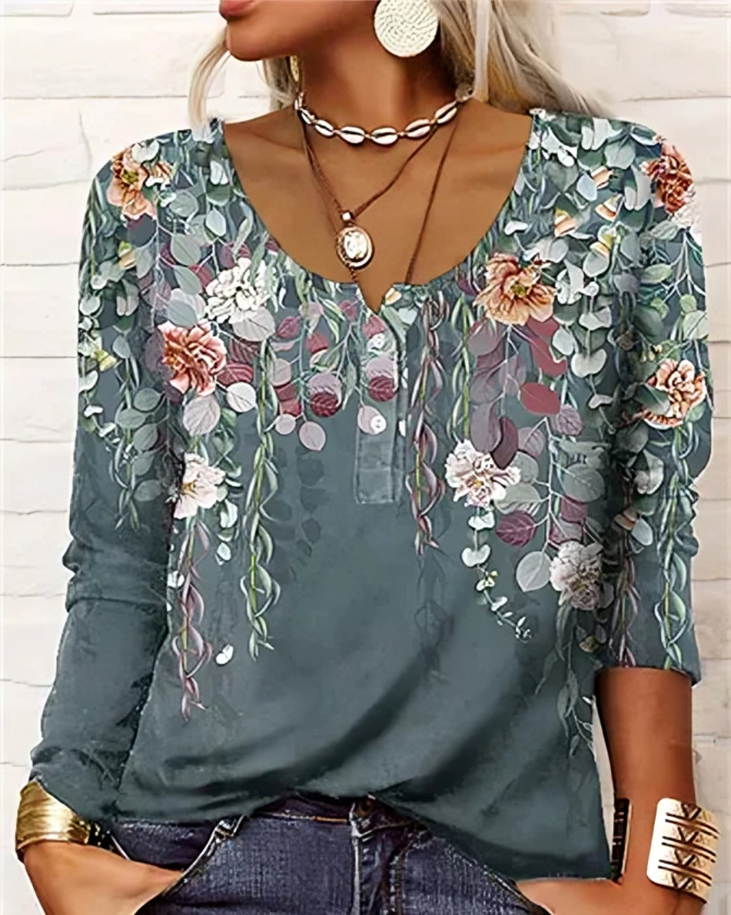 Snygg blus med boho-tryck för kvinnor