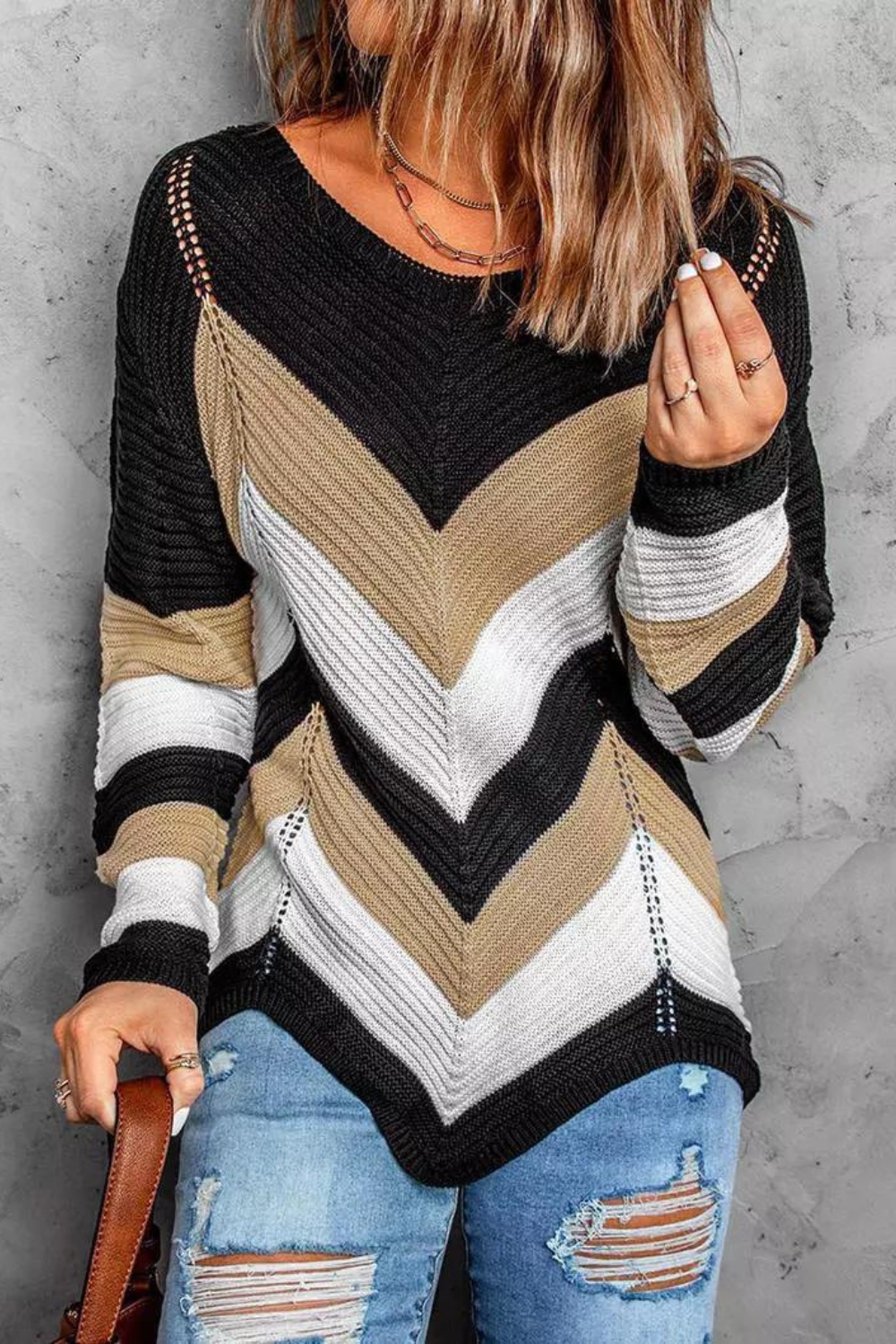 Fashionabel randig stickad vintertröja för kvinnor