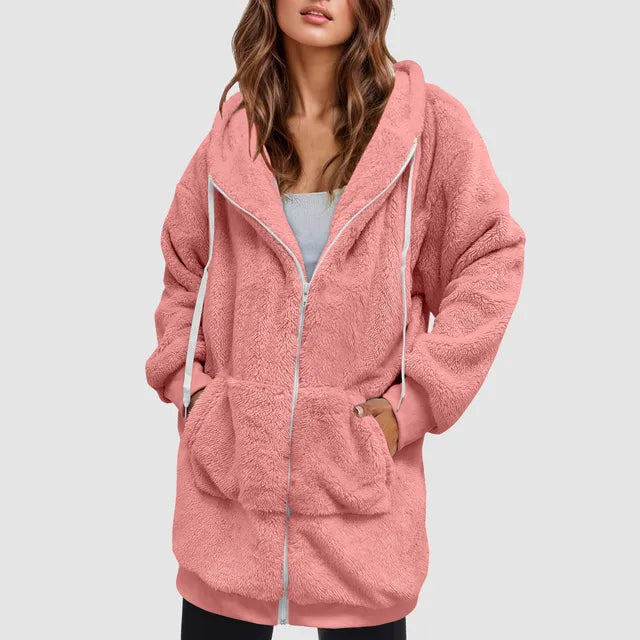 Oversized varm mysig mjuk jacka med huva för kvinnor