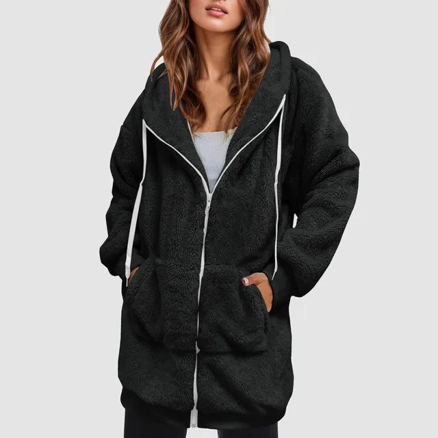 Oversized varm mysig mjuk jacka med huva för kvinnor