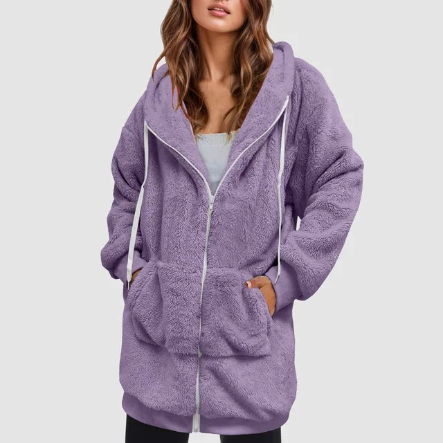 Oversized varm mysig mjuk jacka med huva för kvinnor