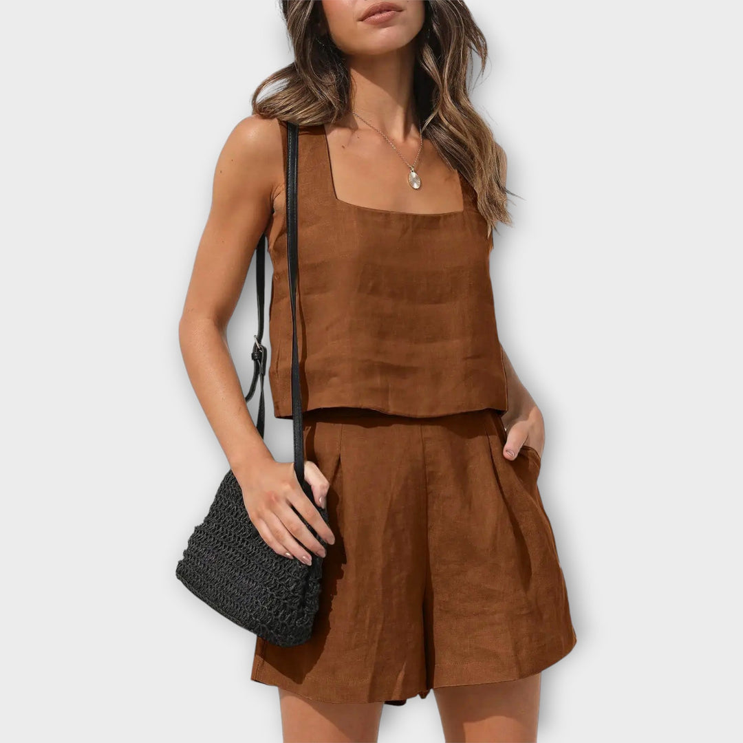 Ärmlös crop top och kort sommarset för kvinnor