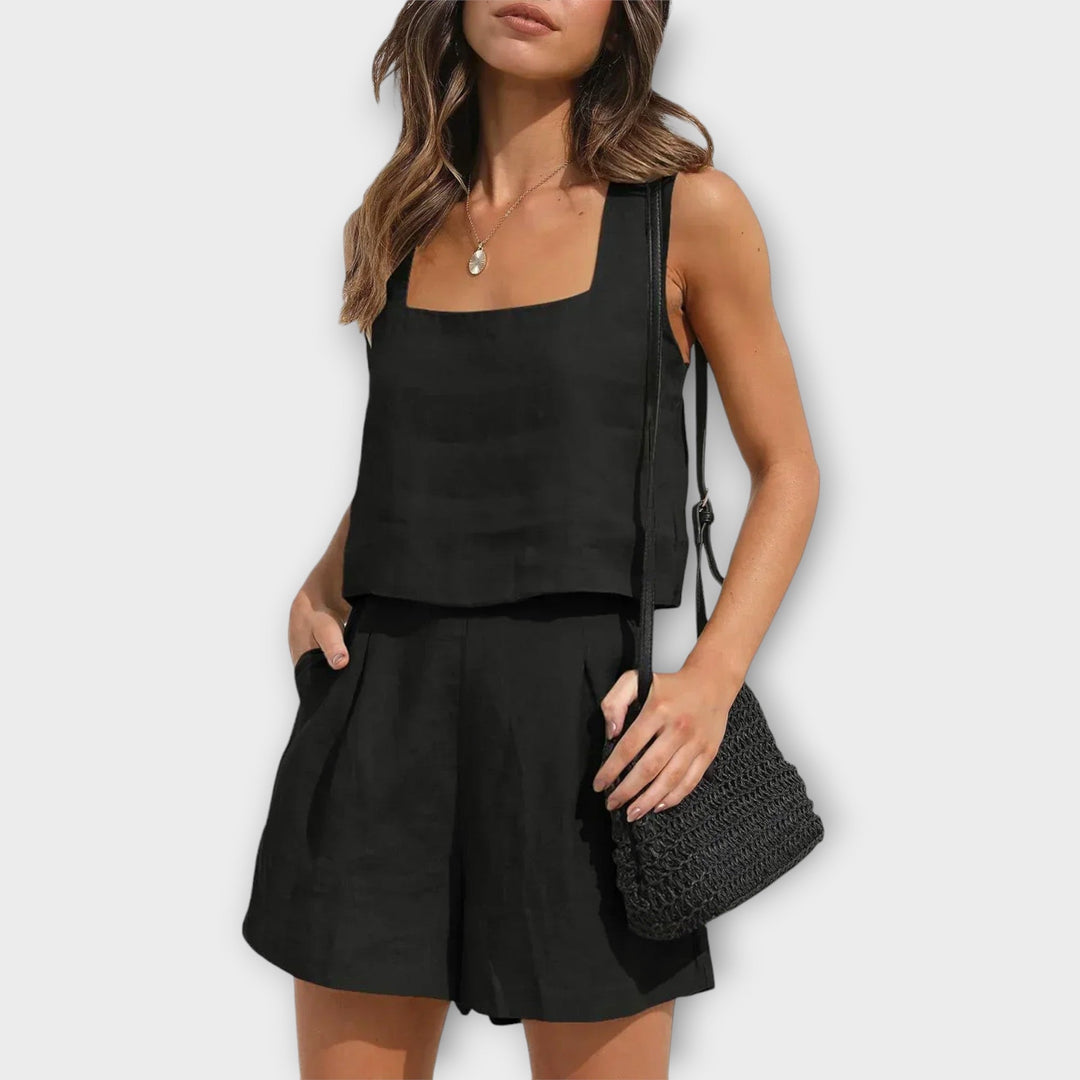 Ärmlös crop top och kort sommarset för kvinnor